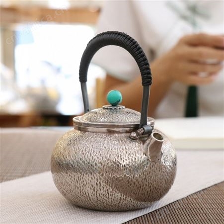 小号提梁烧水银壶999足银功夫银茶具纯手工户外煮茶泡茶壶批发