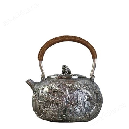 高浮雕龙纹银壶 纯银999泡茶专用烧水壶纯手工日式家用煮水壶
