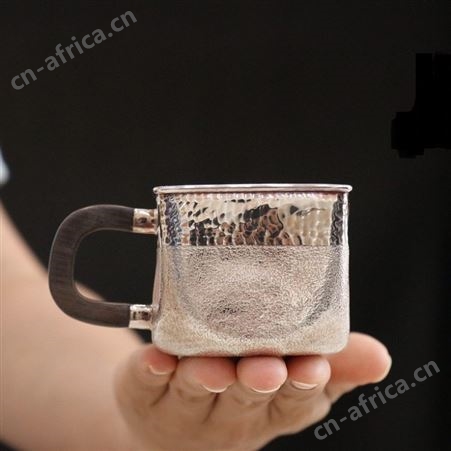 檀木手柄纯银茶杯999主人品茗杯银杯子茶具大容量喝茶水杯