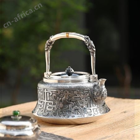 纯银999银壶 烧水壶家用煮茶壶纯手工一张打复古日式茶道茶具