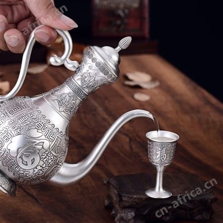 百福 999银酒壶白酒杯子 家用分酒器 纯银酒具酒杯 银酒具套装