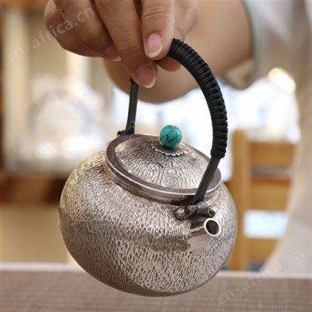 小号提梁烧水银壶999足银功夫银茶具纯手工户外煮茶泡茶壶批发