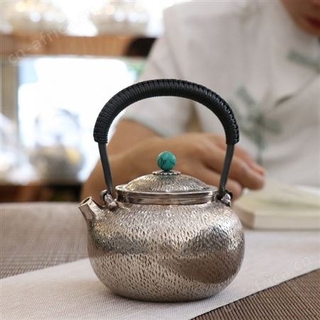 小号提梁烧水银壶999足银功夫银茶具纯手工户外煮茶泡茶壶批发