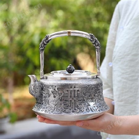 纯银999银壶 烧水壶家用煮茶壶纯手工一张打复古日式茶道茶具