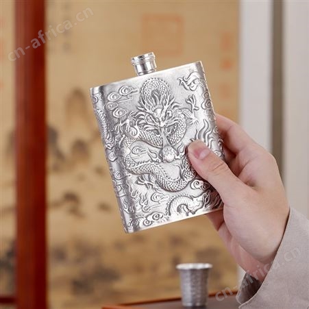 足银S999随身户外行军银酒壶 手工便携扁银酒具白酒酒壶